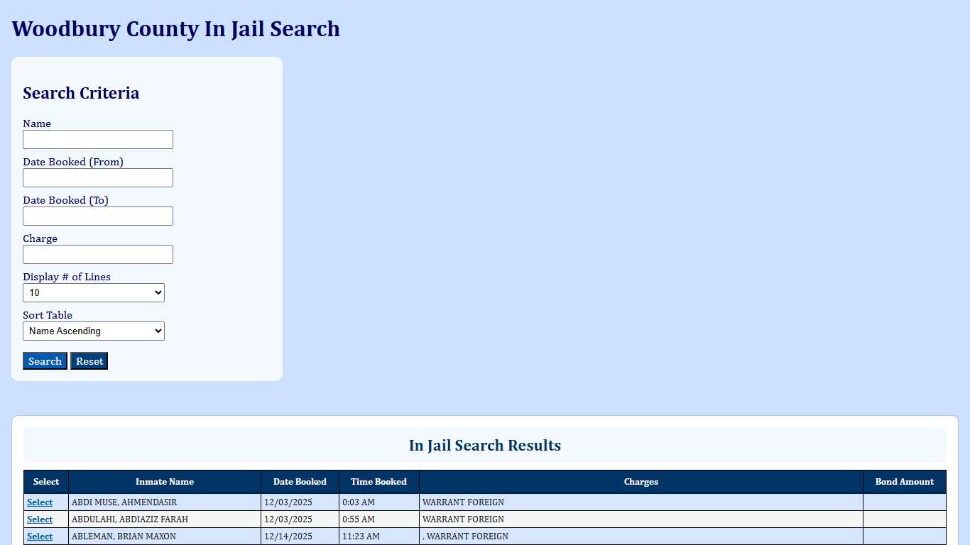 Woodbury County In Jail Search